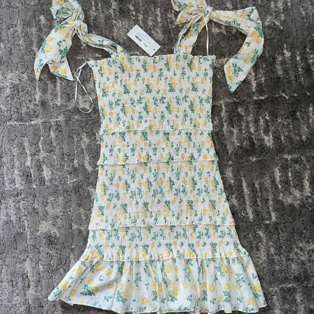 NWT MABLE Blue and Yellow Smocked Sundress